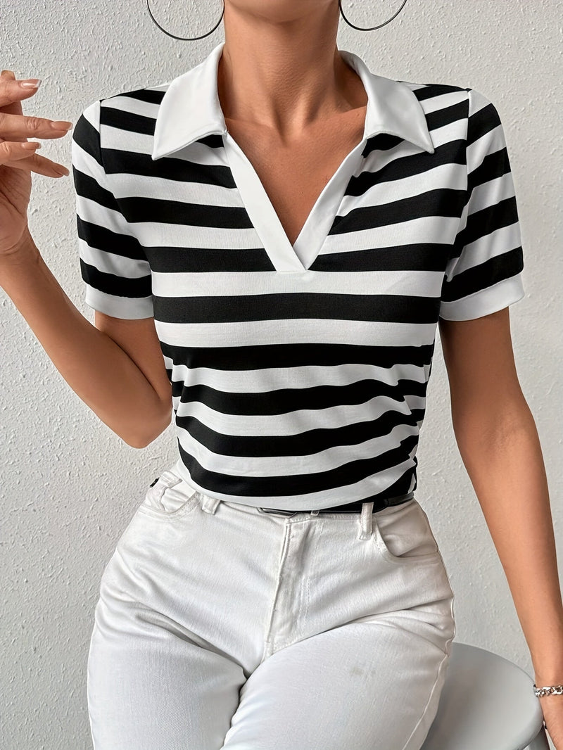 Stylish Striped Short Sleeve T-shirt for Women - Julia-S-State of Style