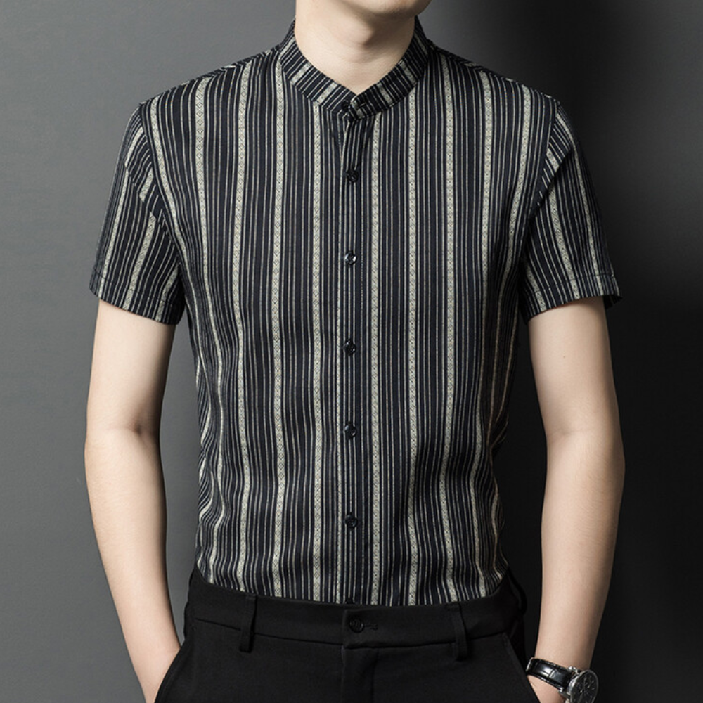 Stylish Striped Summer Men's Shirt - Lars-Black-S-State of Style
