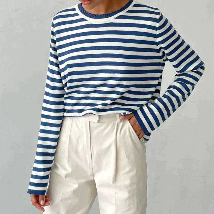 Stylish Striped T-Shirt Made of Lightweight Fabric - StreifenLeicht-Aqua Blue-S-State of Style