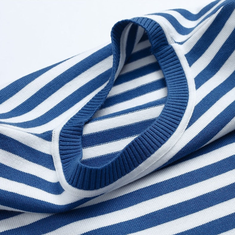 Stylish Striped T-Shirt Made of Lightweight Fabric - StreifenLeicht-Aqua Blue-S-State of Style