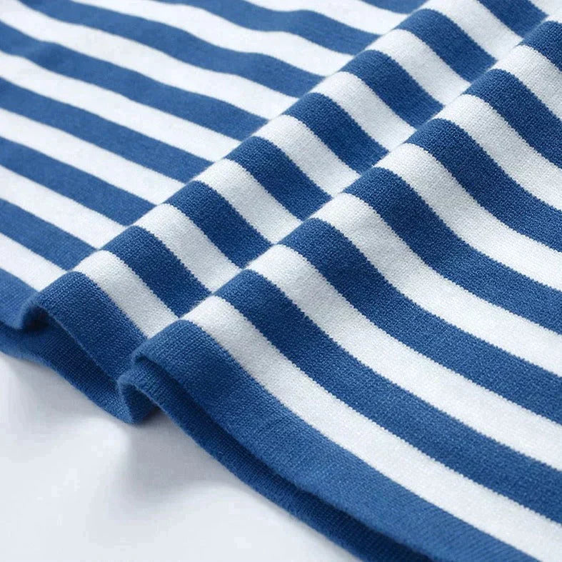 Stylish Striped T-Shirt Made of Lightweight Fabric - StreifenLeicht-Aqua Blue-S-State of Style