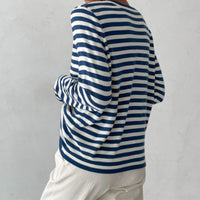 Stylish Striped T-Shirt Made of Lightweight Fabric - StreifenLeicht-Aqua Blue-S-State of Style
