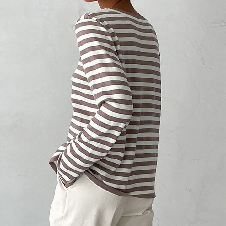 Stylish Striped T-Shirt Made of Lightweight Fabric - StreifenLeicht-Aqua Blue-S-State of Style