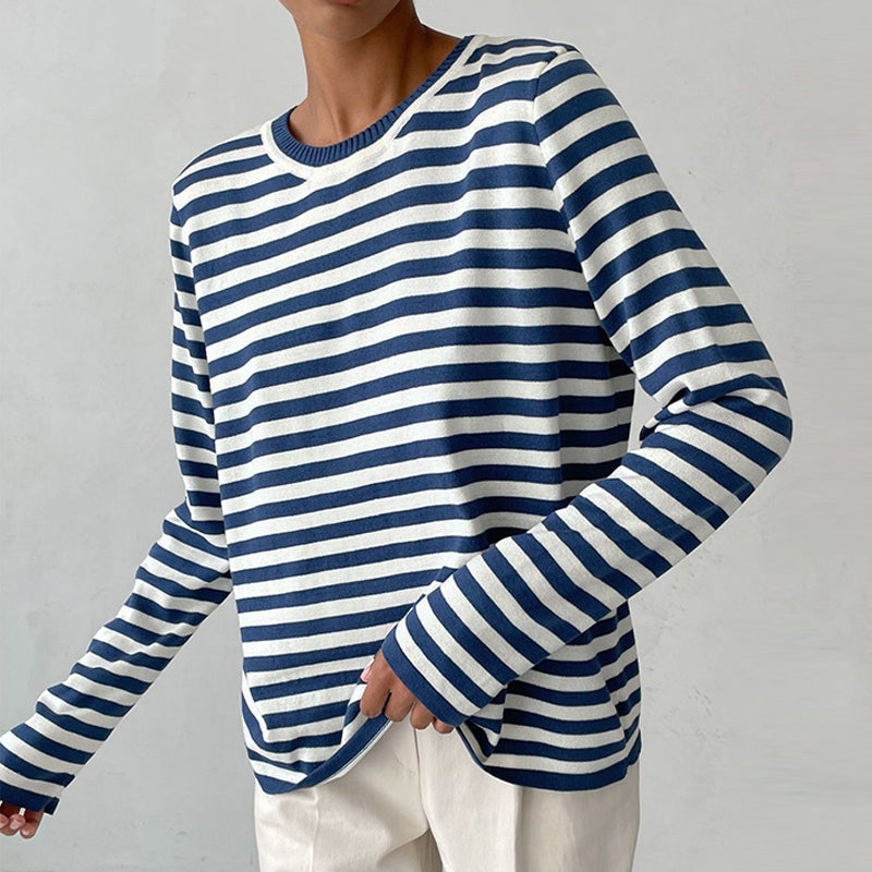 Stylish Striped T-Shirt Made of Lightweight Fabric - StreifenLeicht-Aqua Blue-S-State of Style