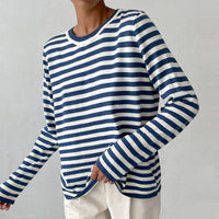Stylish Striped T-Shirt Made of Lightweight Fabric - StreifenLeicht-Aqua Blue-S-State of Style
