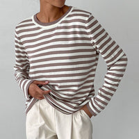 Stylish Striped T-Shirt Made of Lightweight Fabric - StreifenLeicht-Caramel-S-State of Style