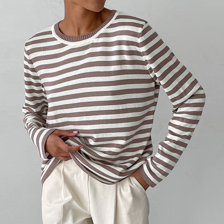 Stylish Striped T-Shirt Made of Lightweight Fabric - StreifenLeicht-Caramel-S-State of Style
