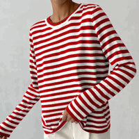 Stylish Striped T-Shirt Made of Lightweight Fabric - StreifenLeicht-Cardinal Red-S-State of Style