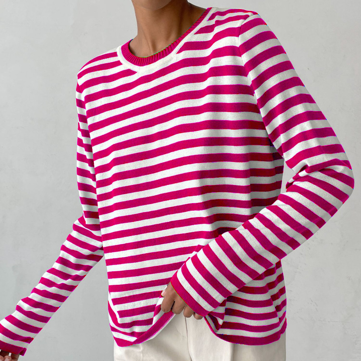 Stylish Striped T-Shirt Made of Lightweight Fabric - StreifenLeicht-Coral Red-S-State of Style