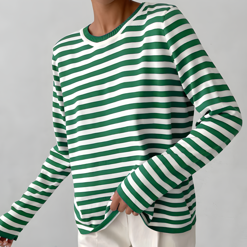 Stylish Striped T-Shirt Made of Lightweight Fabric - StreifenLeicht-Sapphire Green-S-State of Style