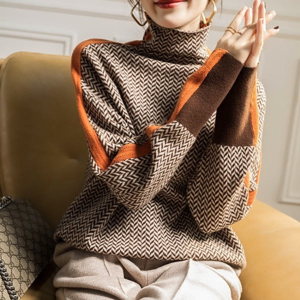 Stylish Striped Women's Sweater - Lena-Orange-S-State of Style