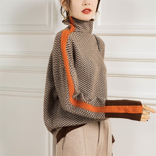 Stylish Striped Women's Sweater - Lena-Orange-S-State of Style
