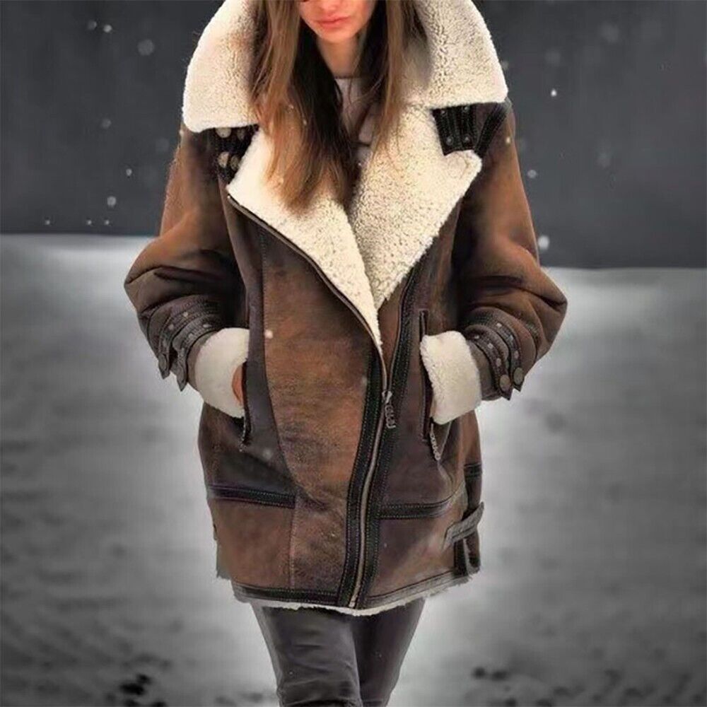 Stylish Suede Sherpa Jacket for Women - Mila-Khaki-S-State of Style