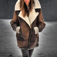 Stylish Suede Sherpa Jacket for Women - Mila-Khaki-S-State of Style