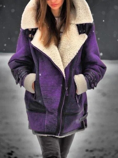 Stylish Suede Sherpa Jacket for Women - Mila-Purple-S-State of Style