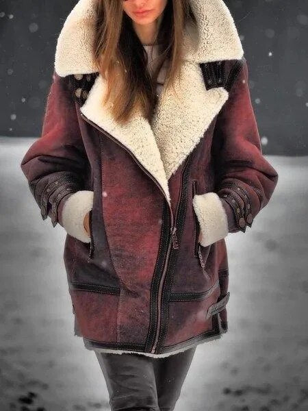 Stylish Suede Sherpa Jacket for Women - Mila-Red-S-State of Style