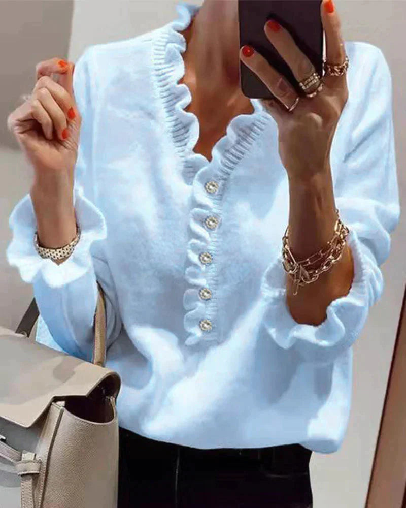 Stylish Sweater with Ruffles - Elodie-Light Blue-S-State of Style
