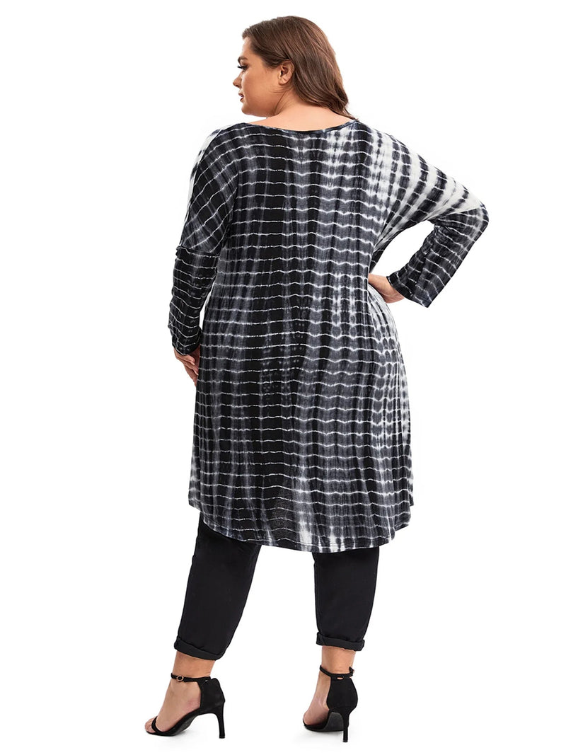 Stylish Tie-Dye Long Sleeve Top in Plus Size for Spring & Autumn-State of Style