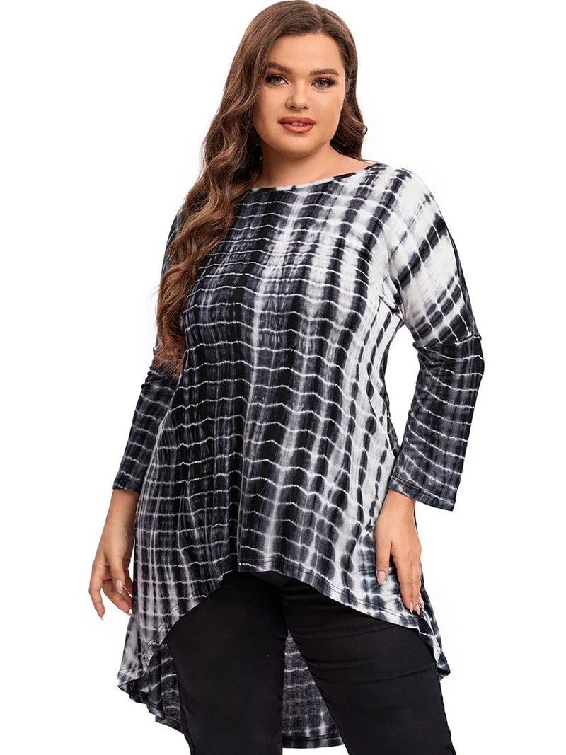 Stylish Tie-Dye Long Sleeve Top in Plus Size for Spring & Autumn-State of Style