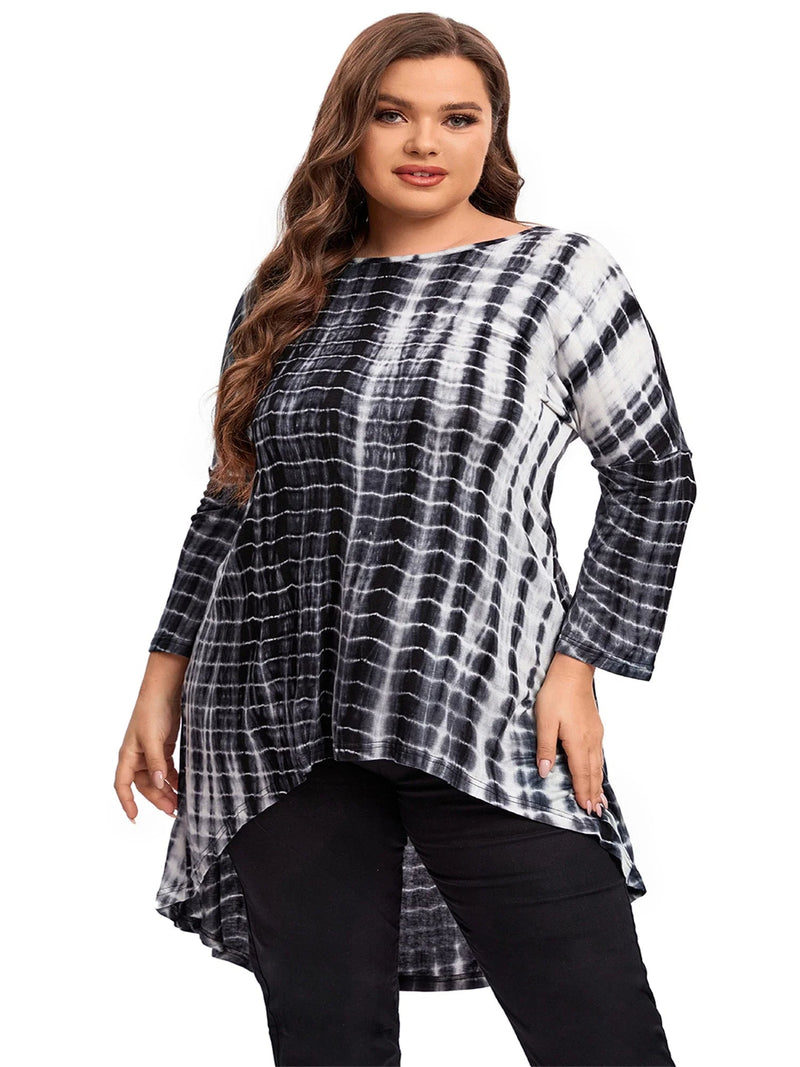 Stylish Tie-Dye Long Sleeve Top in Plus Size for Spring & Autumn-State of Style