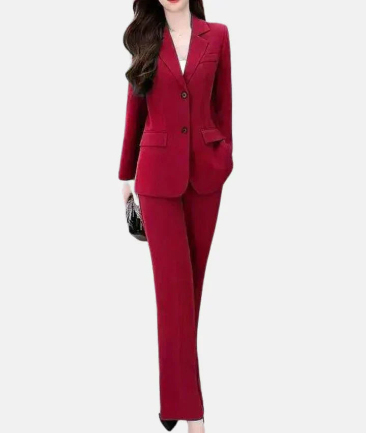 Stylish Trouser Suit with Tailored Blazer - Isabella-Red-S-State of Style