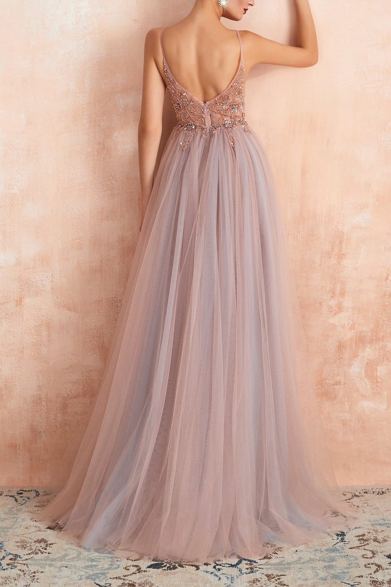 Stylish Tulle Evening Dress with V-Neck and Split - Elena-Light Blue-AU4-State of Style
