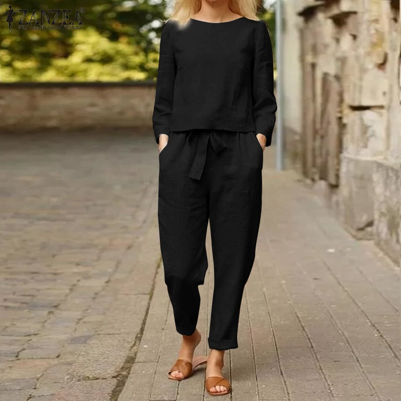 Stylish Two-Piece Suit | Top And Pants Set-Black-S-State of Style