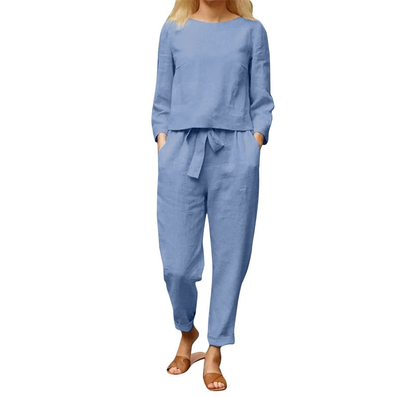 Stylish Two-Piece Suit | Top And Pants Set-Blue-S-State of Style