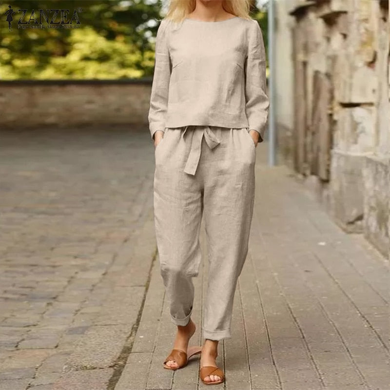 Stylish Two-Piece Suit | Top And Pants Set-Khaki-S-State of Style