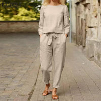 Stylish Two-Piece Suit | Top And Pants Set-Khaki-S-State of Style