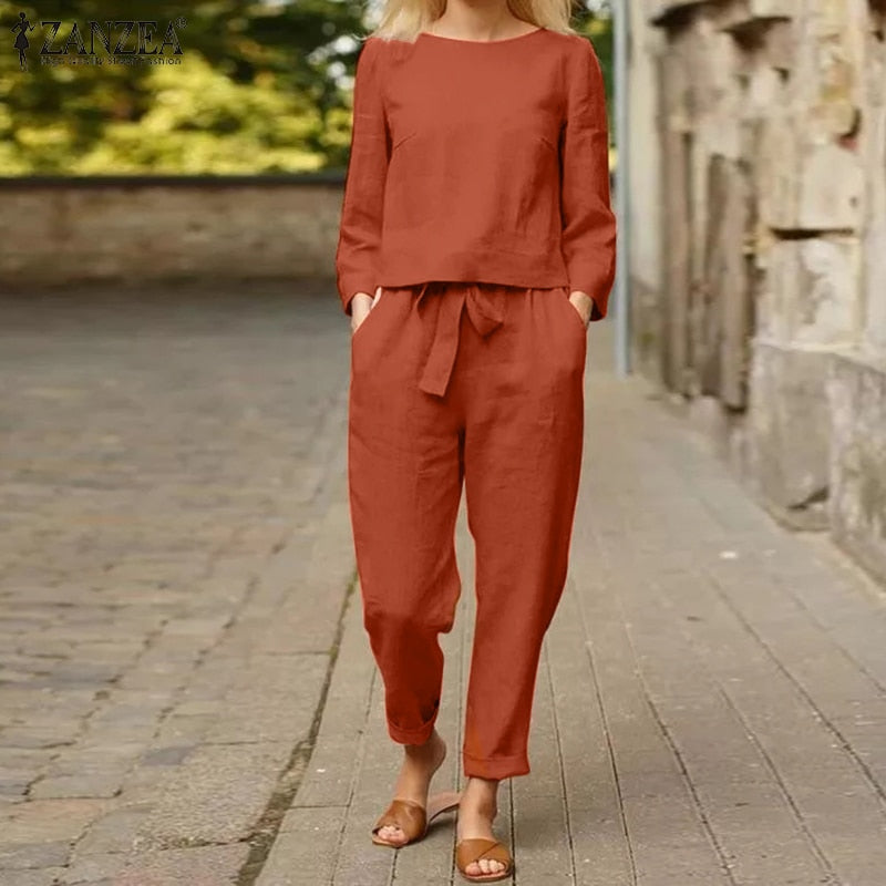 Stylish Two-Piece Suit | Top And Pants Set-Orange-S-State of Style