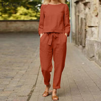 Stylish Two-Piece Suit | Top And Pants Set-Orange-S-State of Style