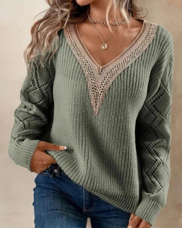 Stylish V-Neck Sweater - Selena-Green-S-State of Style