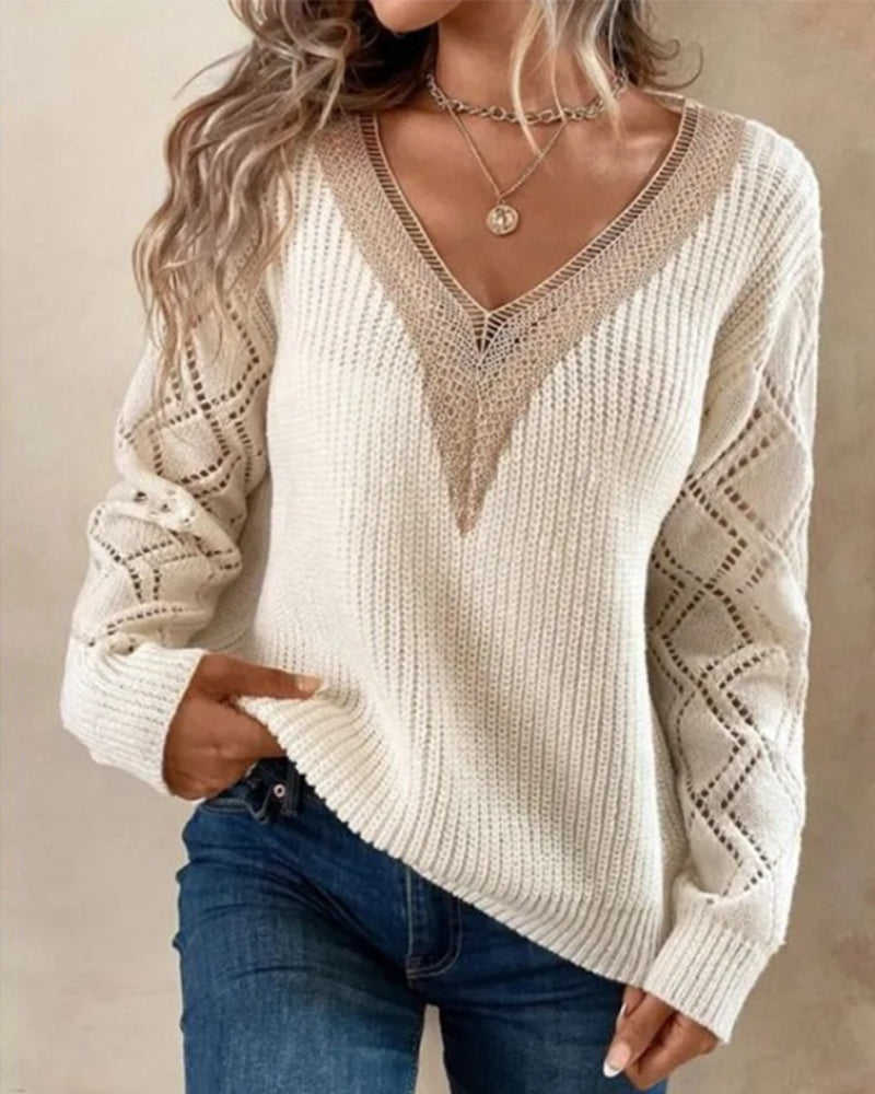 Stylish V-Neck Sweater - Selena-White-S-State of Style