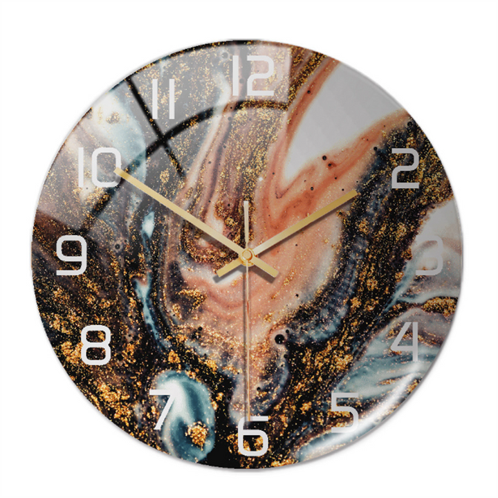 Stylish Wall Clock with Marble Texture - MarbleTime-Black Copper Blue-State of Style