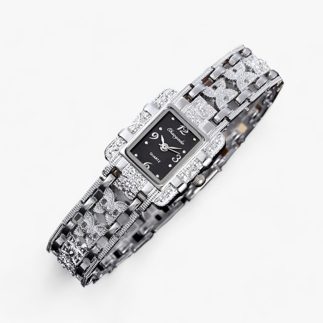 Stylish Watch with Rectangular Dial and Crystals – Camille-Black-State of Style