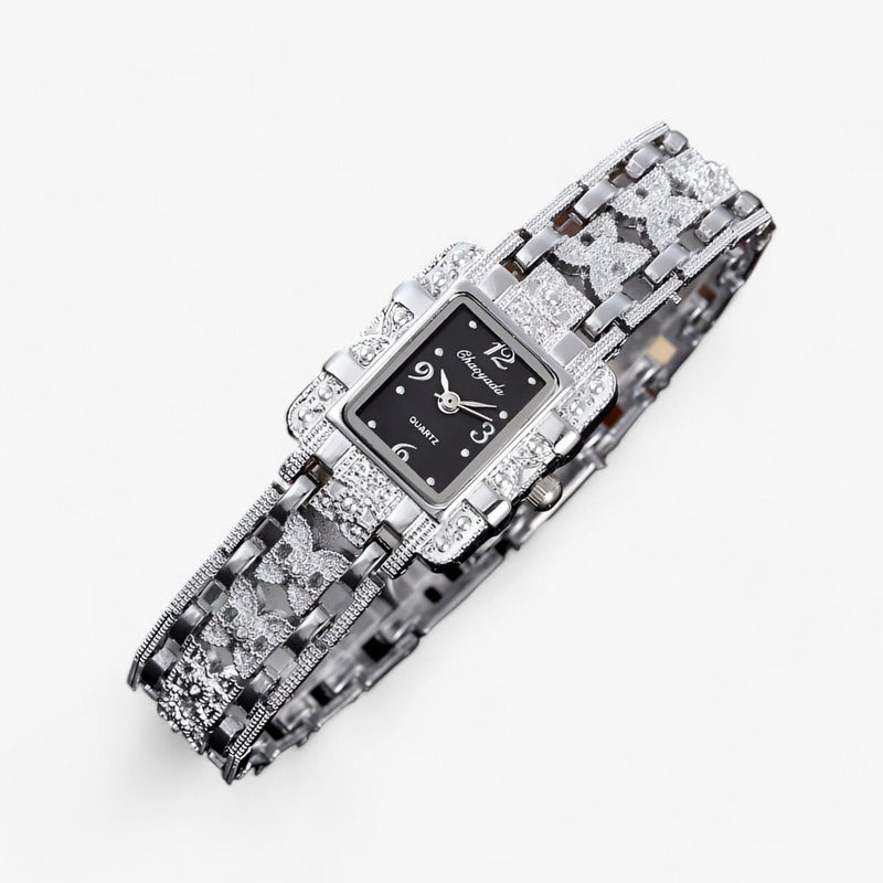 Stylish Watch with Rectangular Dial and Crystals – Camille-Black-State of Style