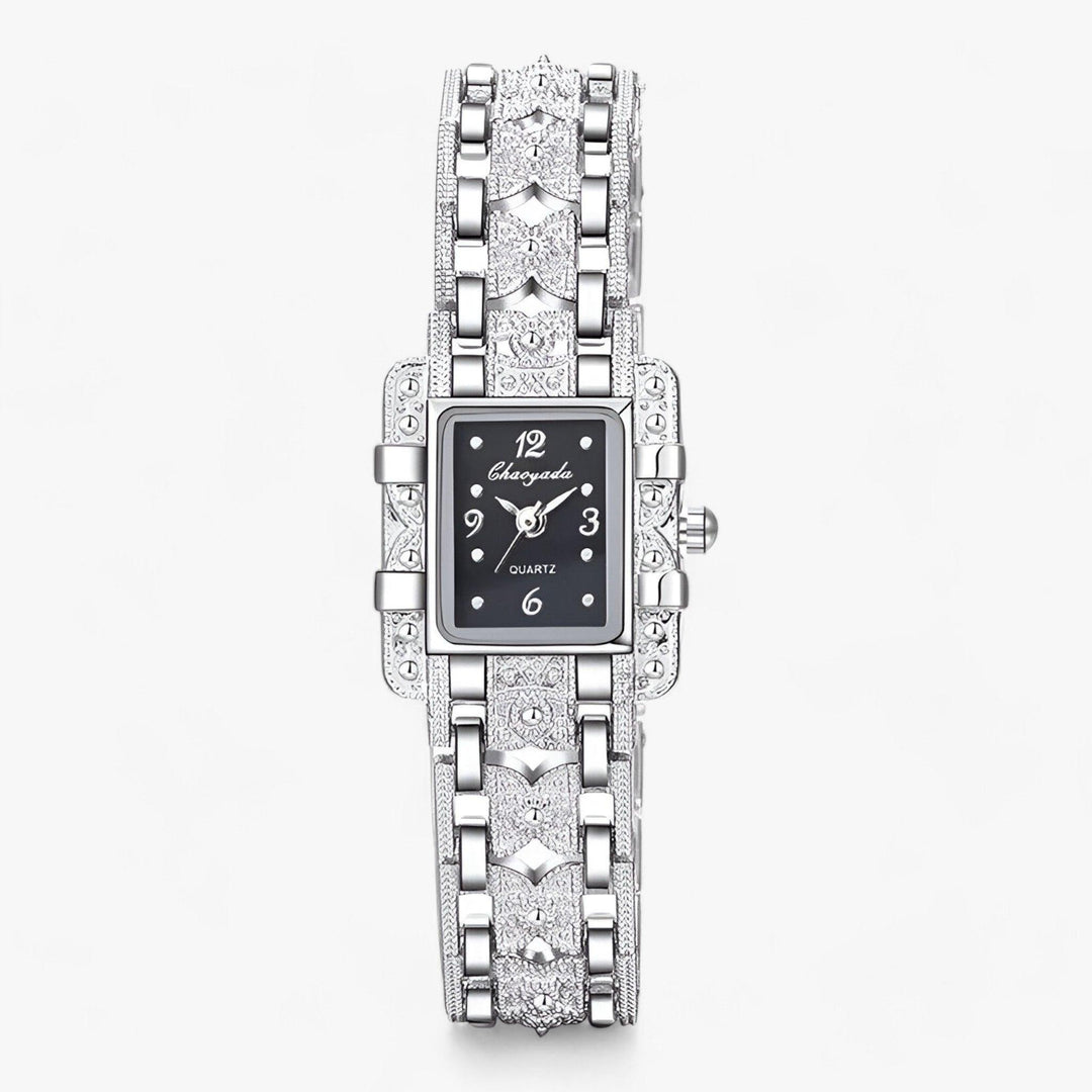 Stylish Watch with Rectangular Dial and Crystals – Camille-Black-State of Style