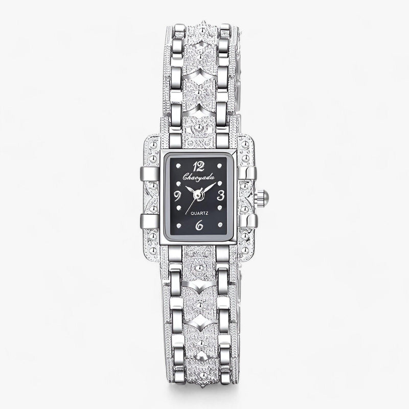 Stylish Watch with Rectangular Dial and Crystals – Camille-Black-State of Style