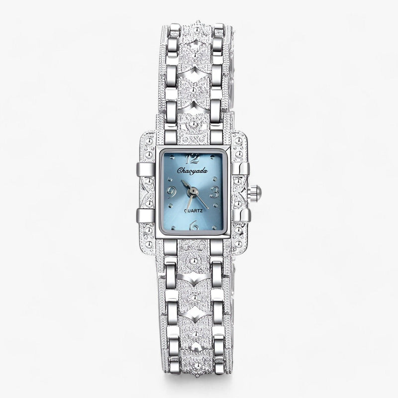 Stylish Watch with Rectangular Dial and Crystals – Camille-Blue-State of Style