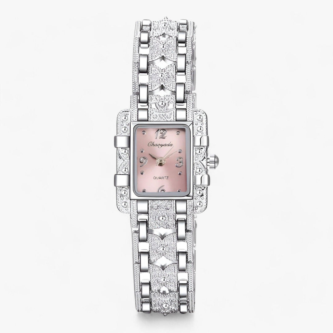 Stylish Watch with Rectangular Dial and Crystals – Camille-Pink-State of Style