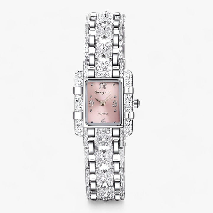 Stylish Watch with Rectangular Dial and Crystals – Camille-Pink-State of Style