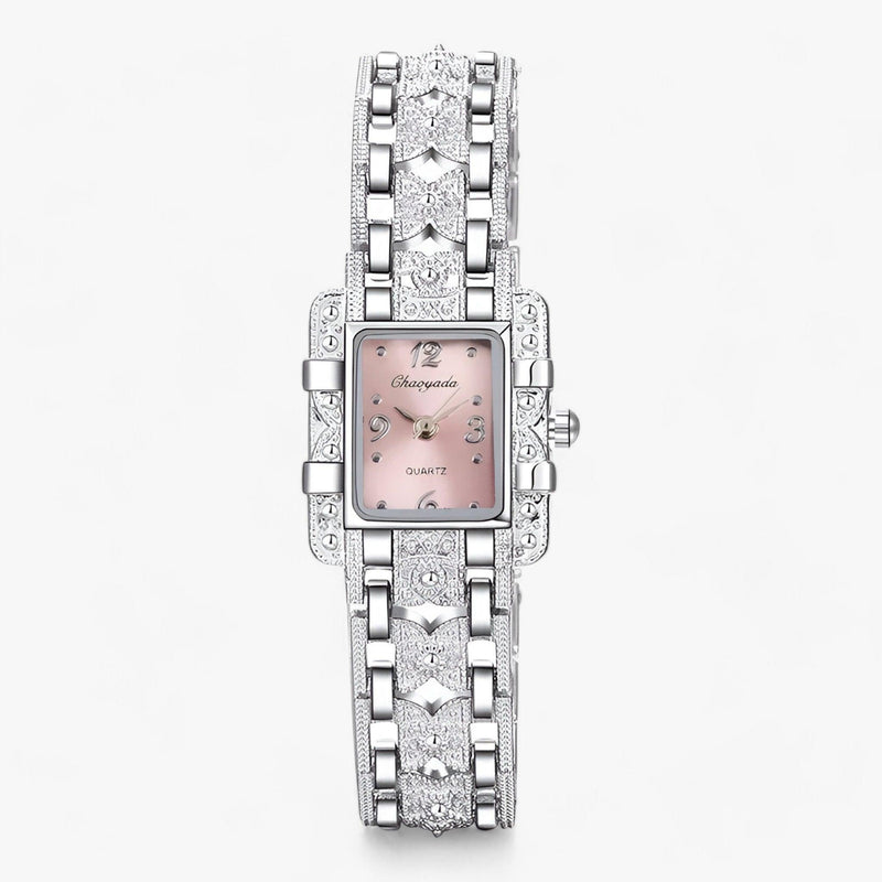 Stylish Watch with Rectangular Dial and Crystals – Camille-Pink-State of Style