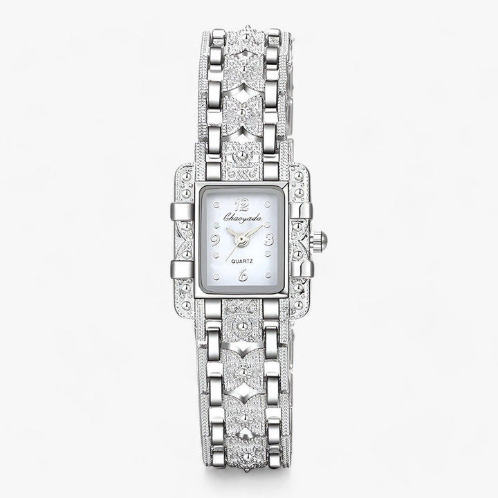 Stylish Watch with Rectangular Dial and Crystals – Camille-White-State of Style