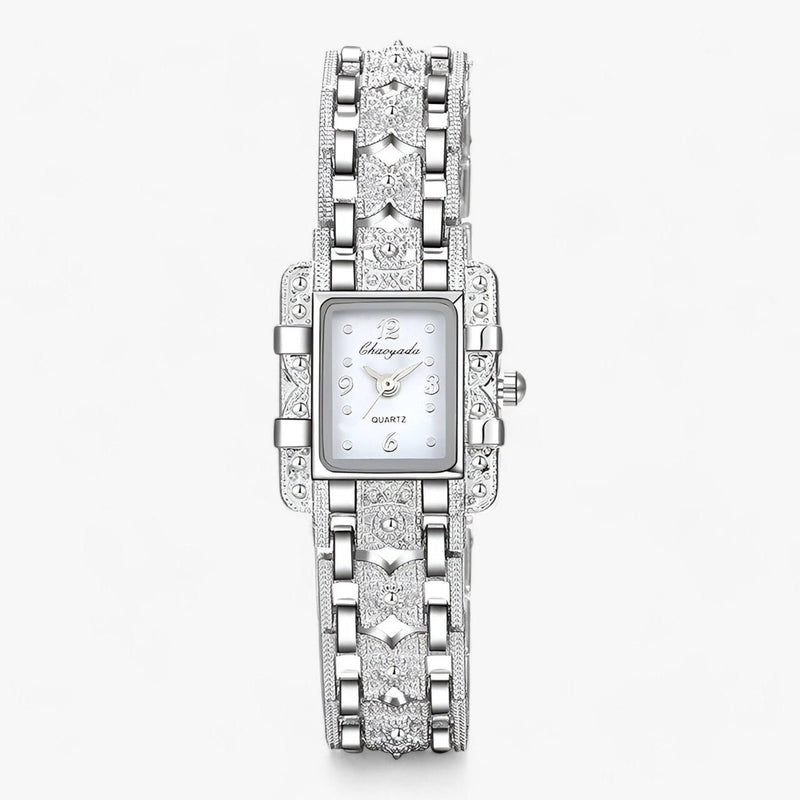 Stylish Watch with Rectangular Dial and Crystals – Camille-White-State of Style