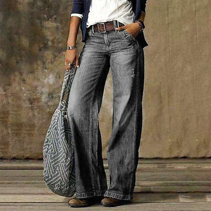 Stylish Wide Leg Denim Pants - NovaDenim-Light Grey-S-State of Style
