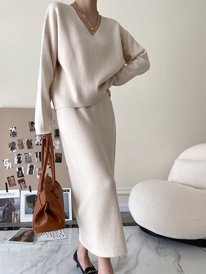 Stylish Winter Two-Piece Set | Top and Skirt | Women's Fashion-Apricot Top-S-State of Style