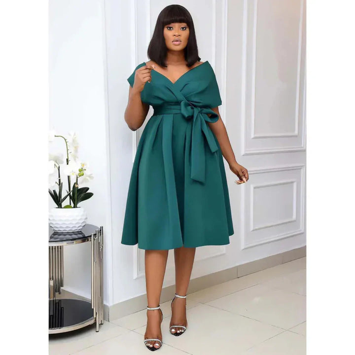 Stylish women's A-line mini dress with short sleeves – Naila-Green-S-State of Style