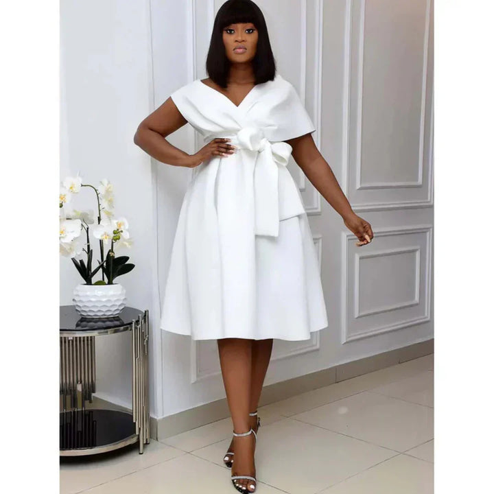 Stylish women's A-line mini dress with short sleeves – Naila-White-S-State of Style