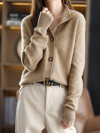 Stylish Women's Cardigan with Buttons and High Collar - Nora-Camel-XS-State of Style